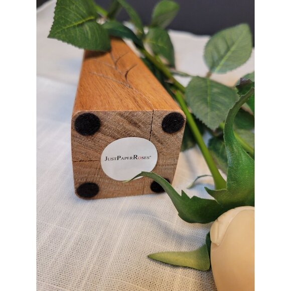 Handcrafted Wood Vase With White Roses Carved Tagua Nut by Just Paper Roses - Picture 8 of 9
